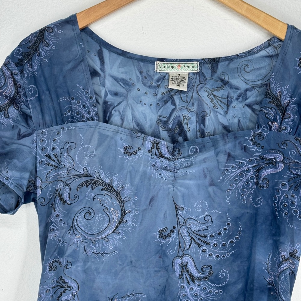 Vintage Suzie Y2K Tie Dye Paisley Sweetheart Neck Top Fairy GrungeW Whimsigoth - Picture 4 of 7